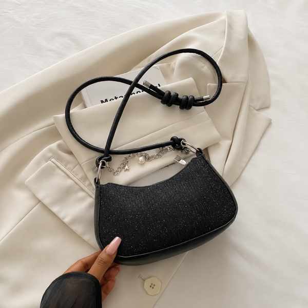 Alternative view of Sparkle Mini Baguette Shoulder Bag - Black