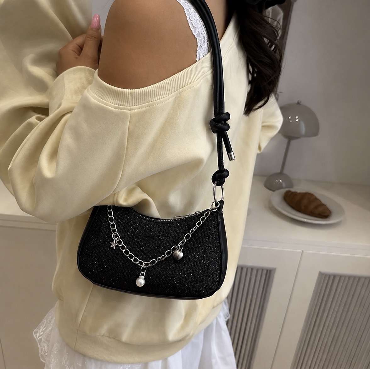 Sparkle Mini Baguette Shoulder Bag - Black Sparkle Mini Baguette Shoulder Bag - Black - Image 3