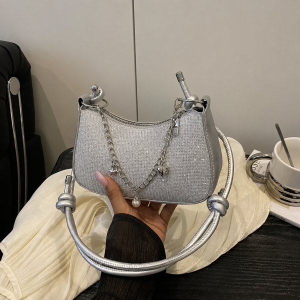 Sparkle Mini Baguette Shoulder Bag - Silver