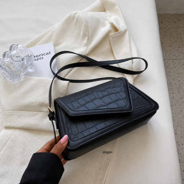 Alternative view of Croc-Embossed Shoulder Bag - Black