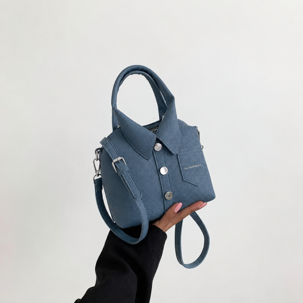 Alternative view of Shirt-Style Collared Crossbody Bag – Blue