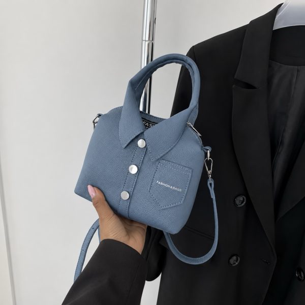 Shirt-Style Collared Crossbody Bag – Blue