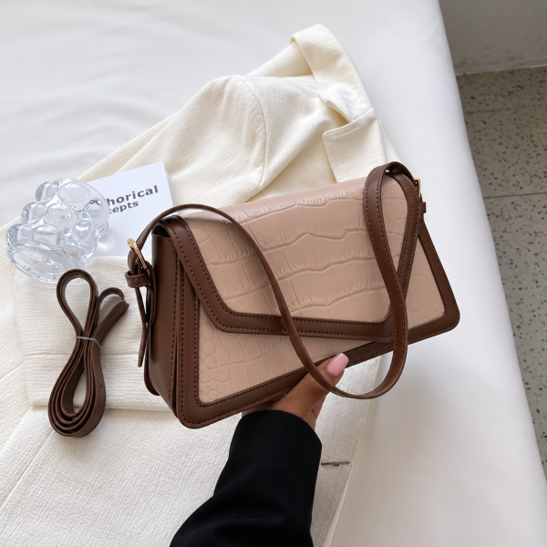 Croc-Embossed Shoulder Bag - Beige