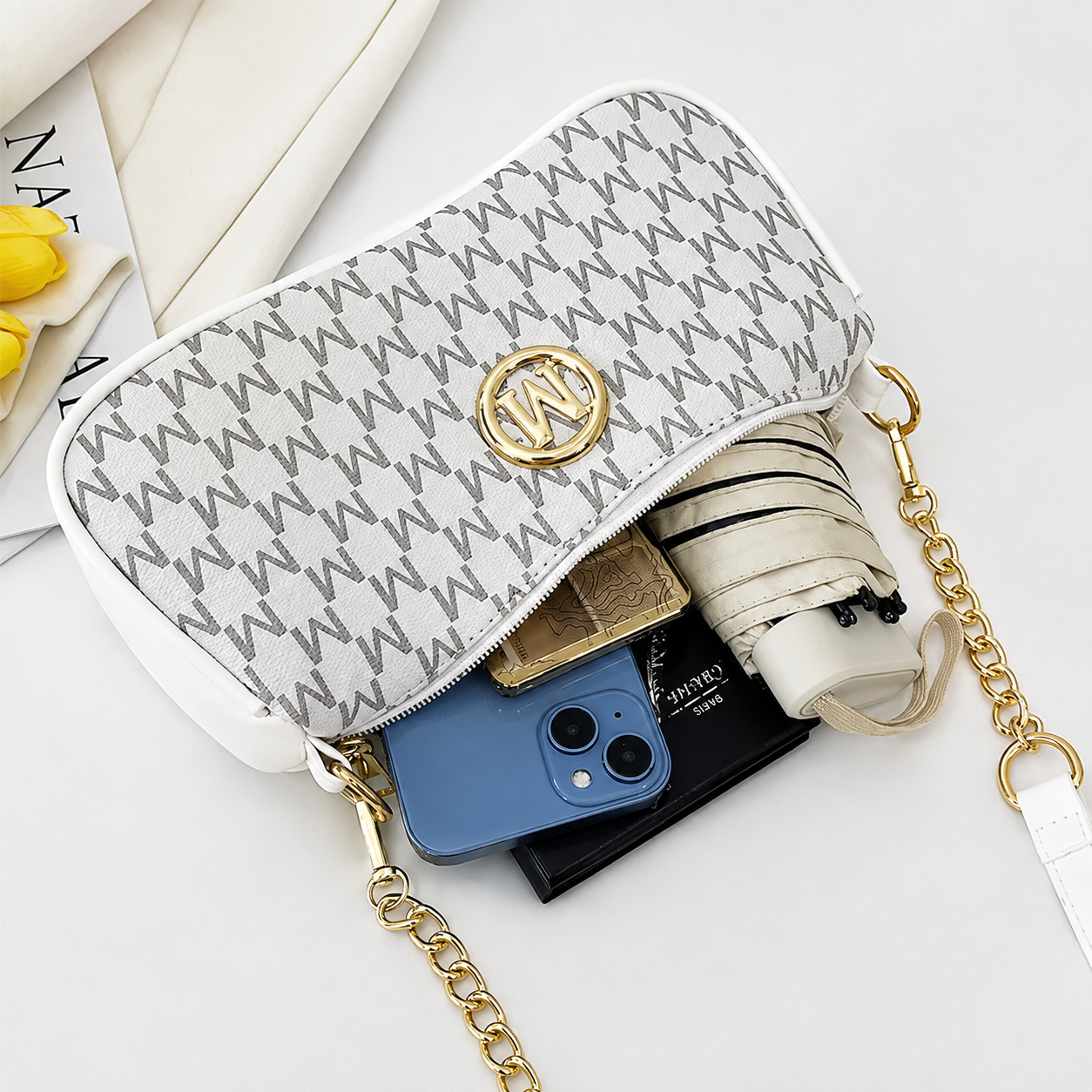 Monogram Chain Shoulder Bag - White Monogram Chain Shoulder Bag - White - Image 5