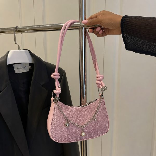 Alternative view of Sparkle Mini Baguette Shoulder Bag - Pink