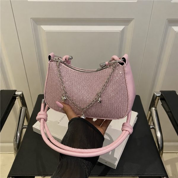 Sparkle Mini Baguette Shoulder Bag - Pink