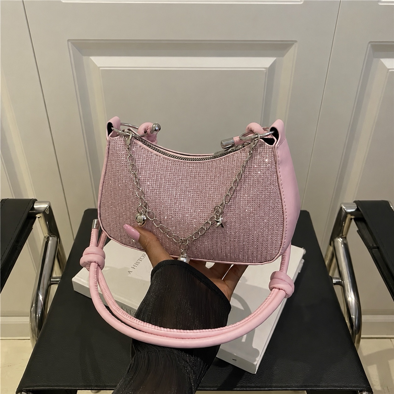 Sparkle Mini Baguette Shoulder Bag - Pink Sparkle Mini Baguette Shoulder Bag - Pink