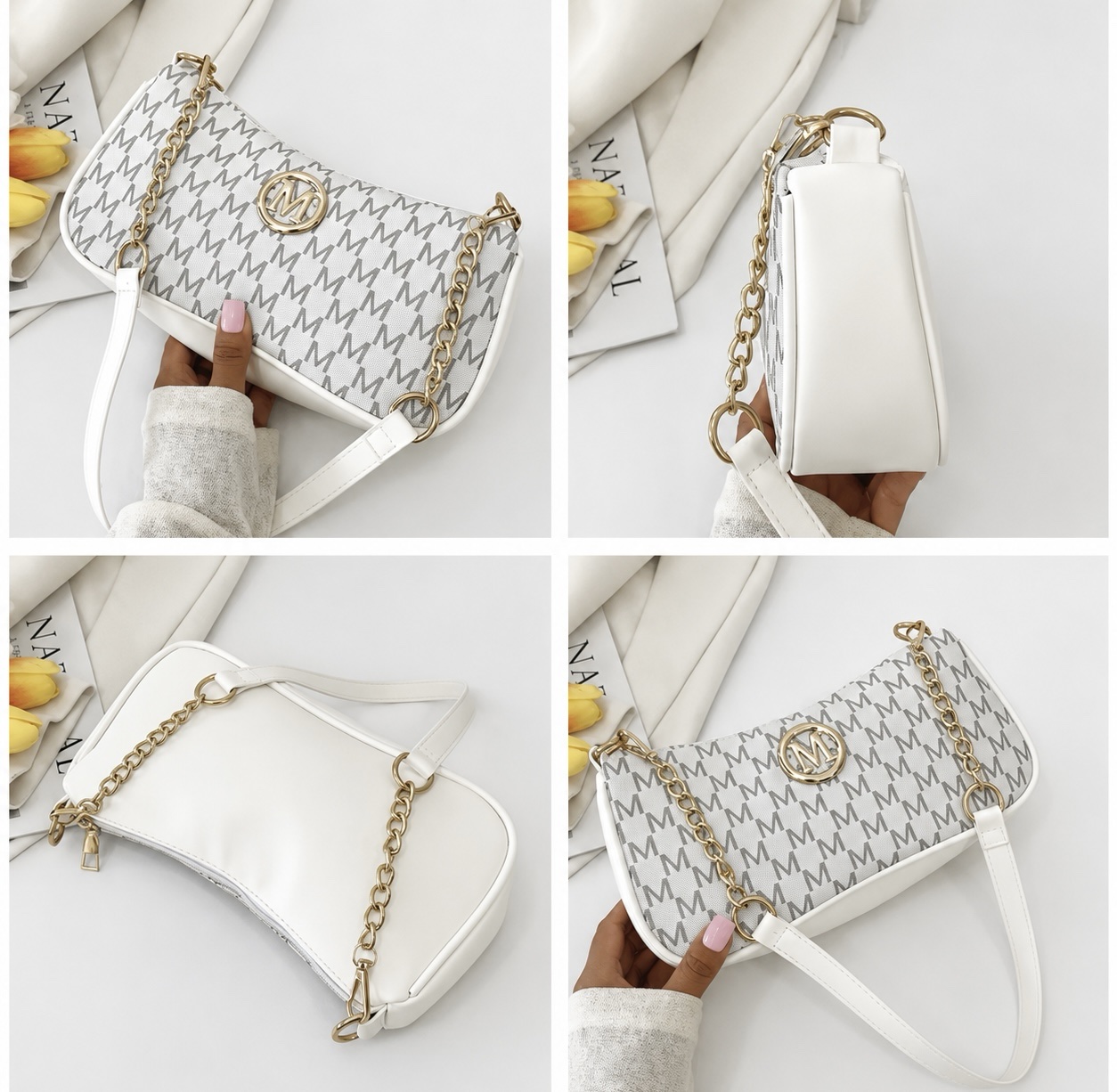 Monogram Chain Shoulder Bag - White Monogram Chain Shoulder Bag - White - Image 6