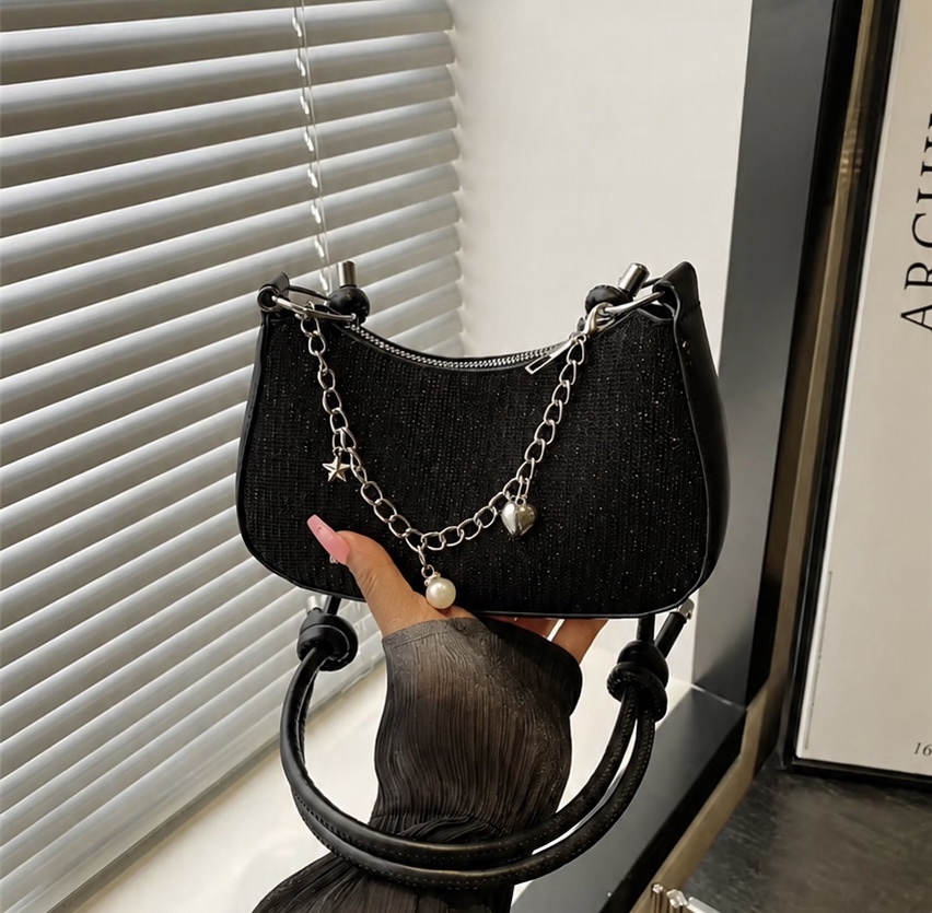 Sparkle Mini Baguette Shoulder Bag - Black Sparkle Mini Baguette Shoulder Bag - Black - Image 4