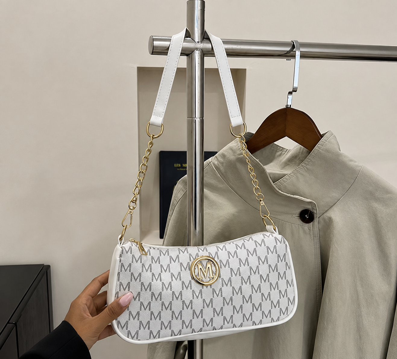 Monogram Chain Shoulder Bag - White Monogram Chain Shoulder Bag - White - Image 3