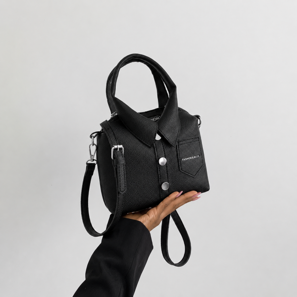 Alternative view of Shirt-Style Collared Crossbody Bag – Black