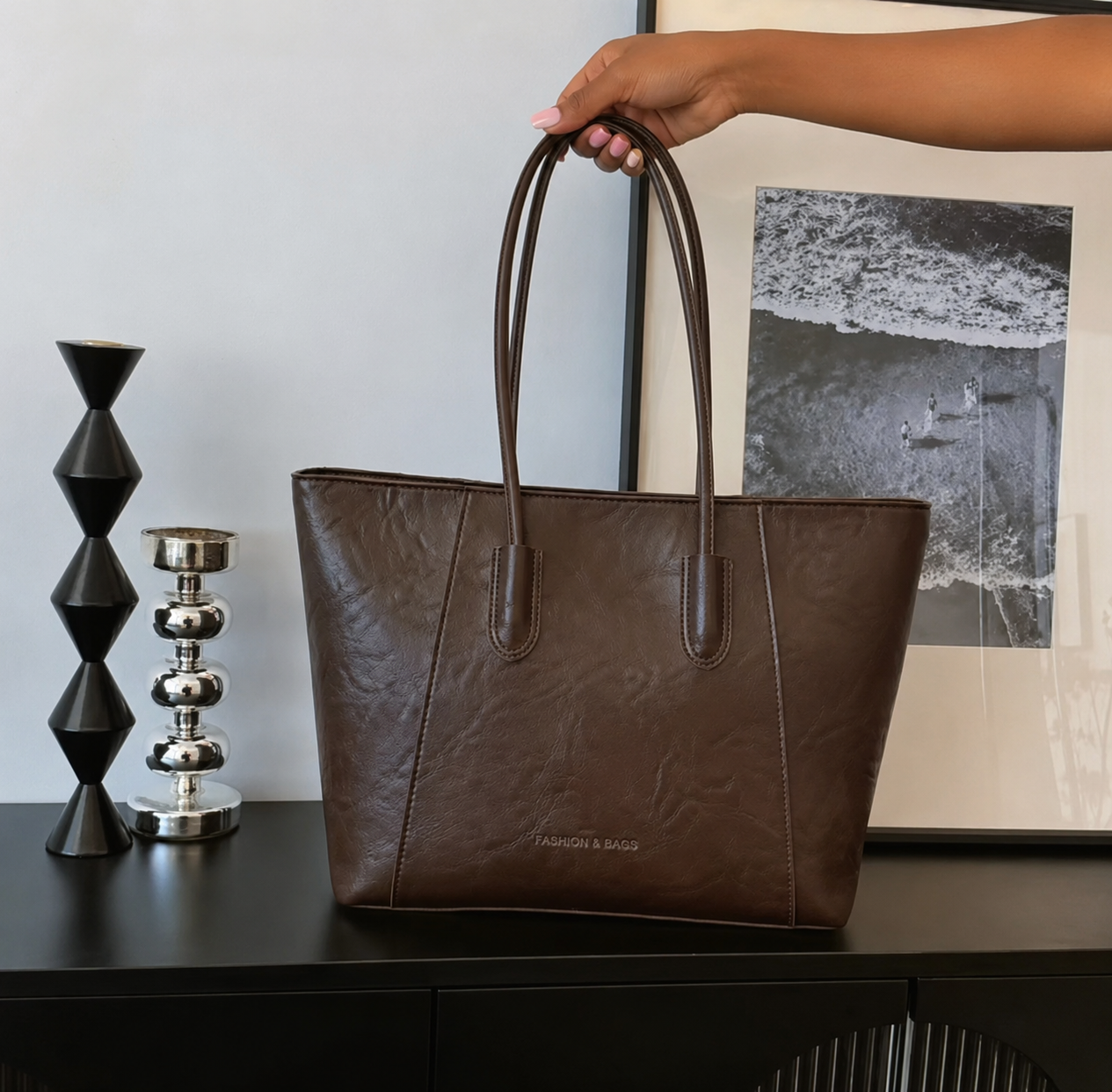 Nova Minimalist Tote Bag - Coffee Brown Nova Minimalist Tote Bag - Coffee Brown - Image 3