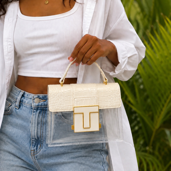 Alternative view of Croc Effect Transparent T Bag - Cream