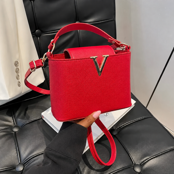 V-Detail Mini Top Handle Crossbody Bag – Red
