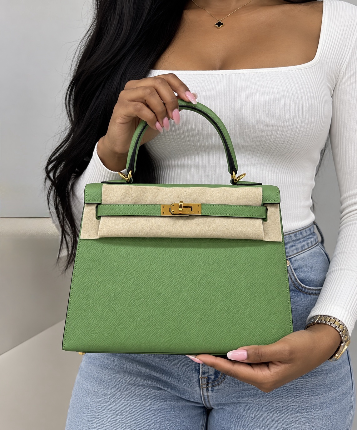 Kylie Luxury Handbag - Green Kylie Luxury Handbag - Green - Image 3