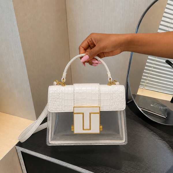 Croc Effect Transparent T Bag - Cream