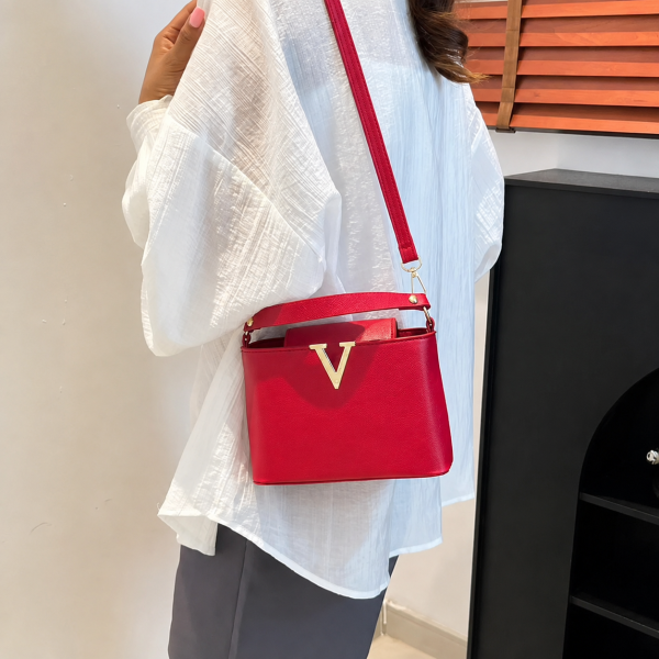 Alternative view of V-Detail Mini Top Handle Crossbody Bag – Red