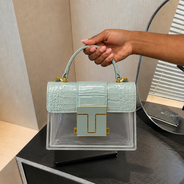 Croc Effect Transparent T Bag - Mint Green