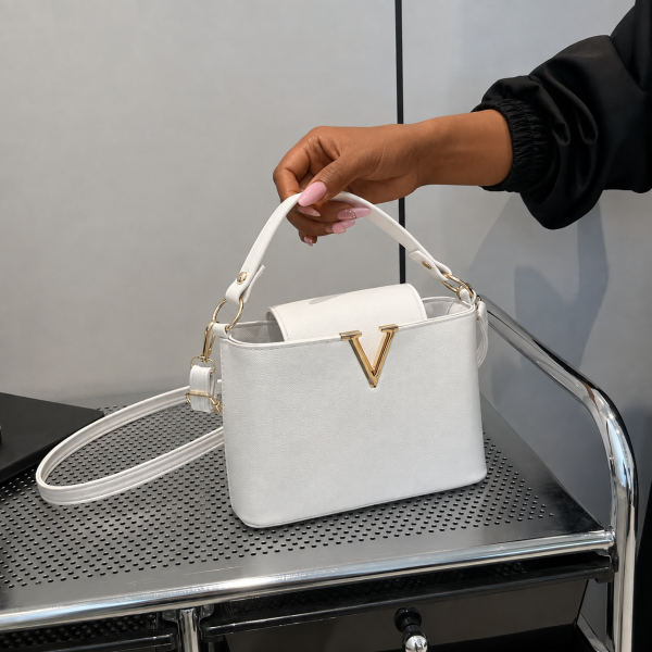 Alternative view of V-Detail Mini Top Handle Crossbody Bag – White