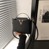 V-Detail Mini Top Handle Crossbody Bag – Black