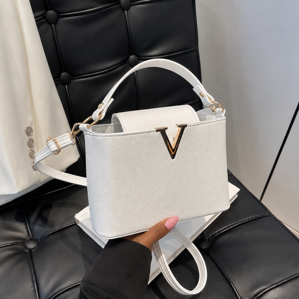 V-Detail Mini Top Handle Crossbody Bag – White